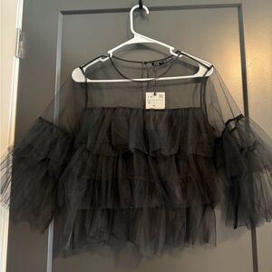 Zara Black Sheer Top with Ruffles